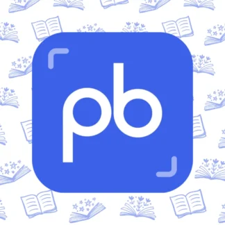 The PangoBooks logo, featuring the lowercase white letters "pb" centered inside a rounded blue square, with corner bracket accents and a repeating background pattern of light blue outlined books, flowers, and stars.