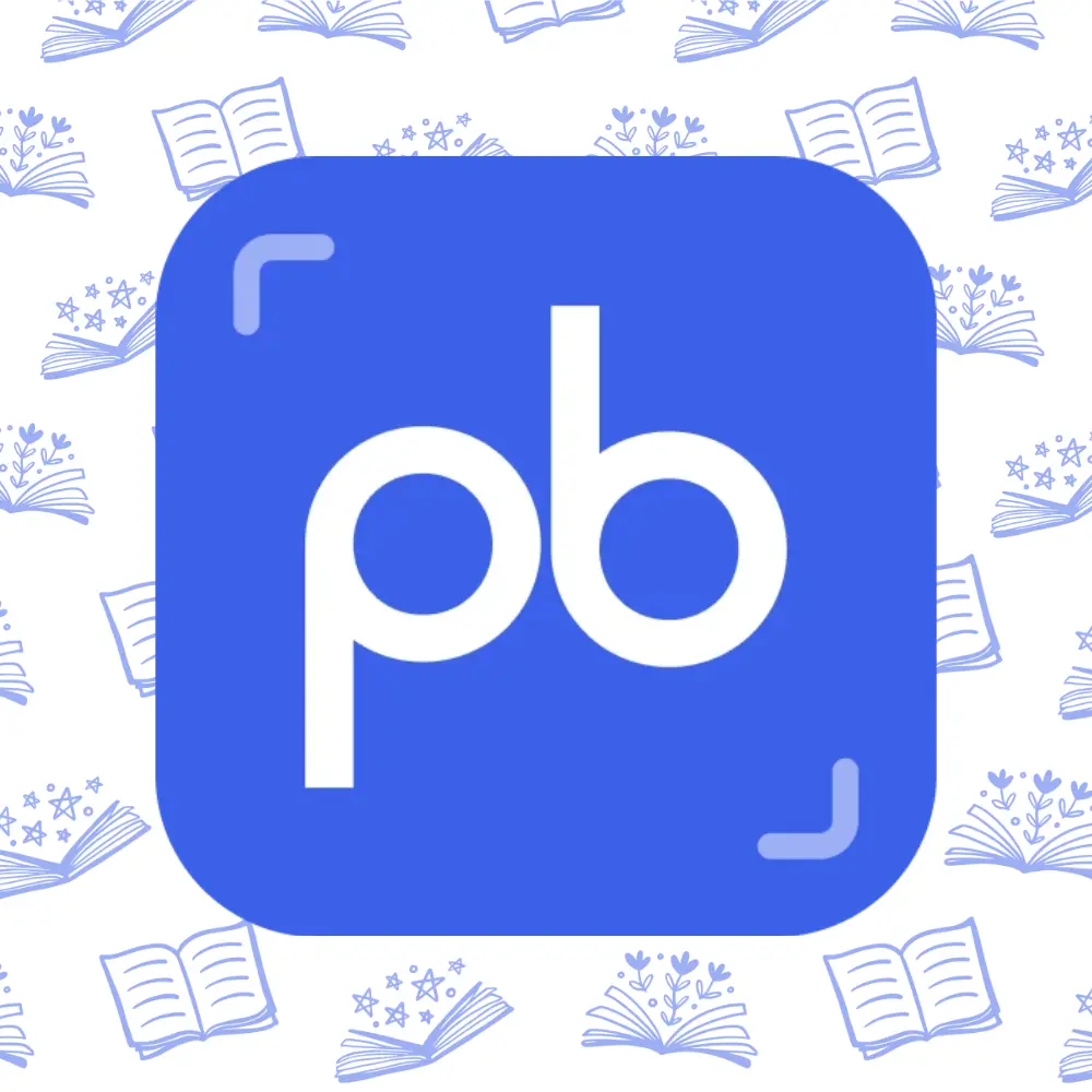 The PangoBooks logo, featuring the lowercase white letters "pb" centered inside a rounded blue square, with corner bracket accents and a repeating background pattern of light blue outlined books, flowers, and stars.