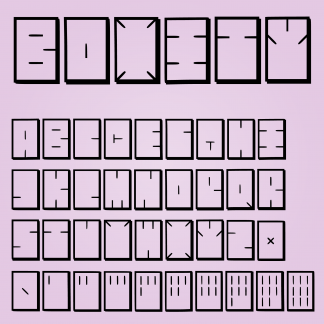 type specimen sheet with glyphs that are made of rectangular boxes with short lines