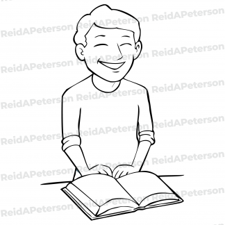 Hi-Res JPG Stock Image "Boy Reading Smiling Open Book"