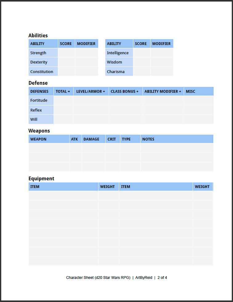 Character Sheet (d20 Star Wars RPG) - Image 3