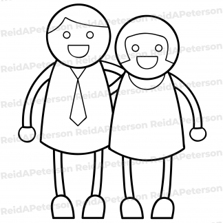 Hi-Res JPG Stock Image "Couple Cartoon Portrait Smiling Adults"