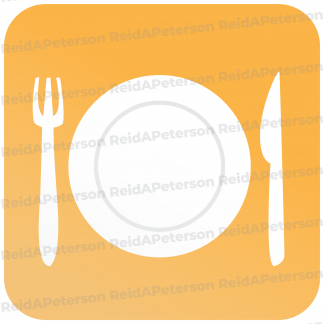 image of a plate, fork and knife set against an orange background
