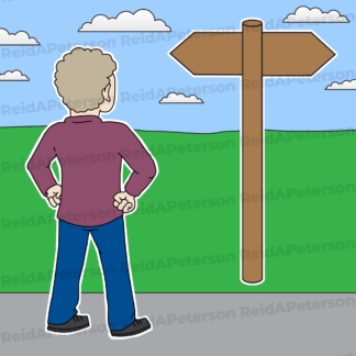 Hi-Res JPG Stock Image "Man Standing Road Signpost Landscape Choice"