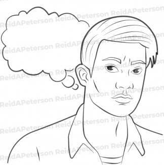 image of a man thinking with a thought bubble