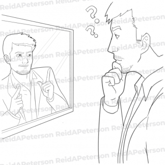 image of a man looking at his reflection in a mirror