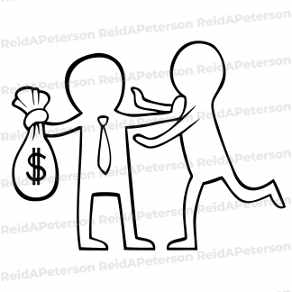 image of two people fighting over money