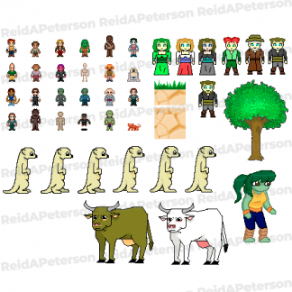 image of a variety of pixel game sprites