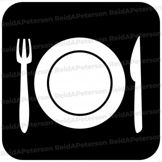 image of plate, fork and knife on black background
