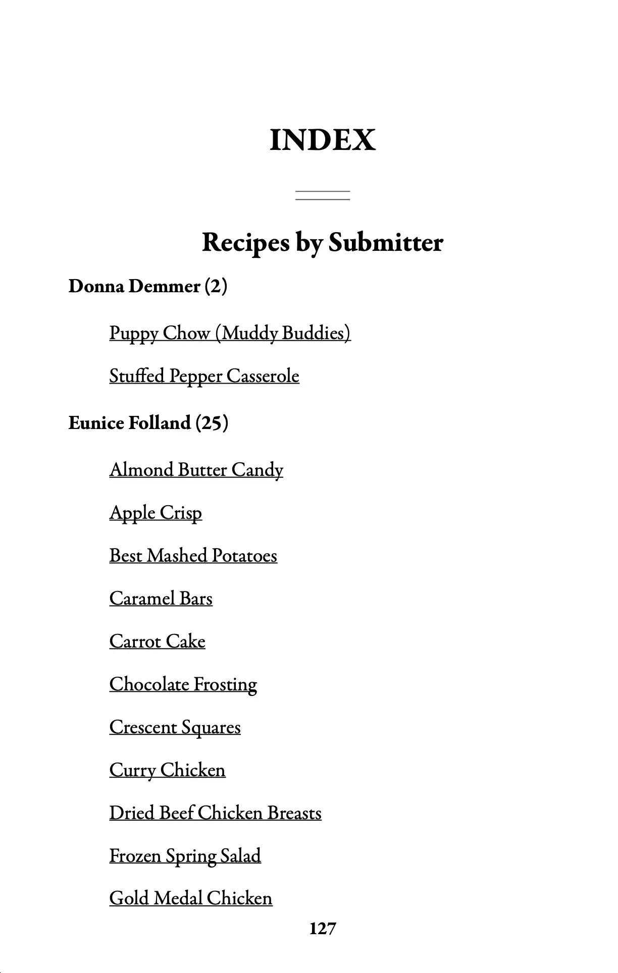 Index page listing recipes grouped by submitter.