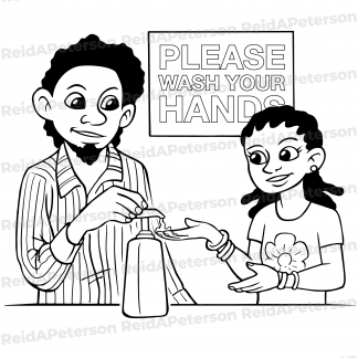 image of a man and a girl using hand sanitizer