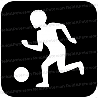 image of running figure playing soccer, black background