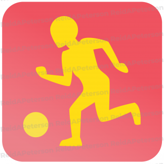 image of a yellow figure with a ball, set against a red background