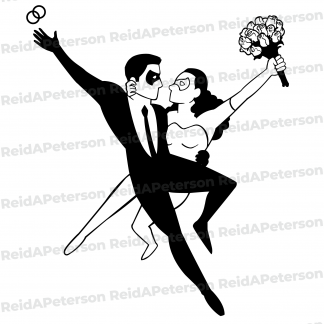 image of superhero bride and groom