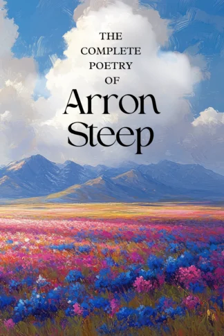 Book cover titled "The Complete Poetry of Arron Steep". Visual features an impressionistic painting of a field of vibrant colorful wildflowers leading toward mountains under a cloud-filled sky.