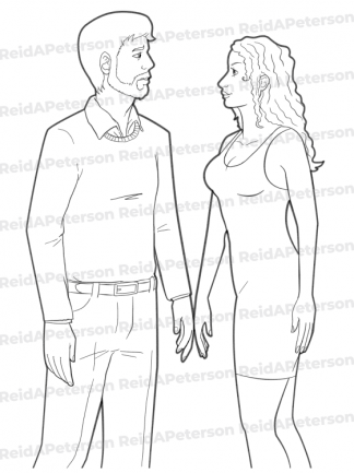 Hi-Res JPG Stock Image "Touching Hands Attractive Couple Staring"