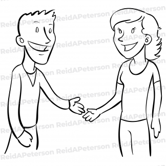 Hi-Res JPG Stock Image "Two People Talking Shaking Hands"